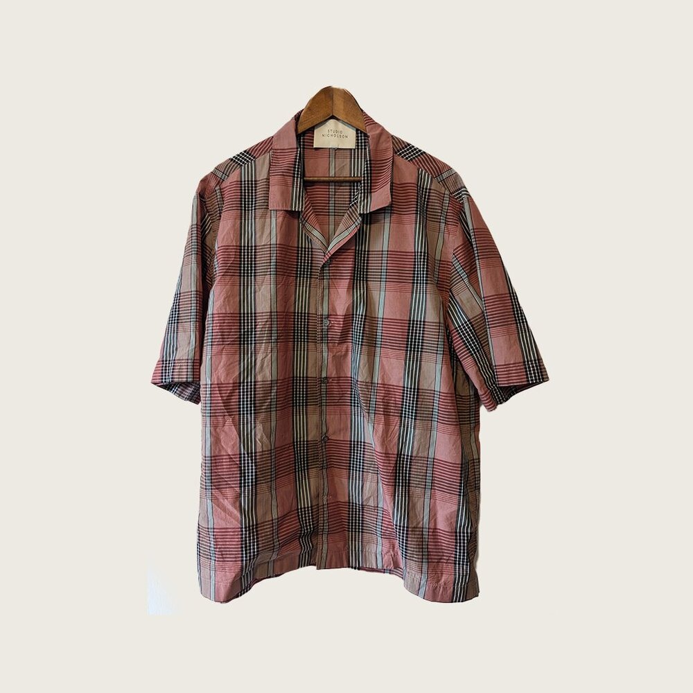 STUDIO NICHOLSON - Oversized short sleeve check shirt - Fits XL